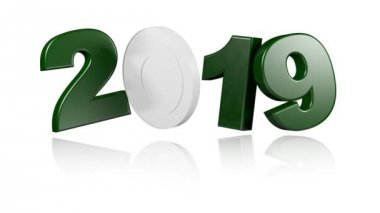 Kazanan okla 2019 tasarım beyaz arka plan üzerinde sonsuz dönüşümlü olarak hedef