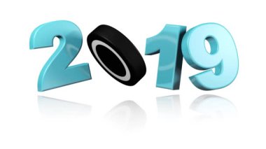 Buz hokeyi Puck 2019 tasarım beyaz arka plan üzerinde sonsuz dönüşümlü olarak