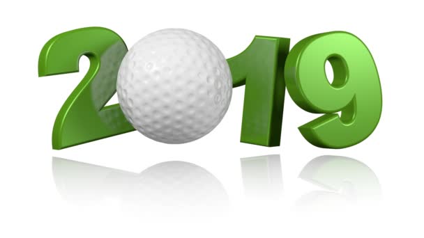 Golf Ball 2019 Popup Design Infinite Rotation White Background — Stock Video