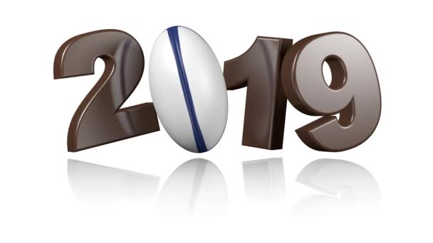 Rugby Ball 2019 Popup design en rotation infinie sur fond blanc 