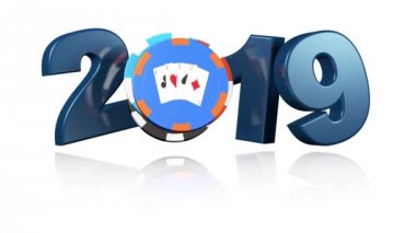 Poker Casino Chips 2019 Popup tasarım beyaz arka plan üzerinde sonsuz dönüşümlü olarak