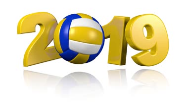 Beyaz arka plan üzerinde sonsuz dönüş tasarımında Beach Voleybol 2019 açılan menüsü
