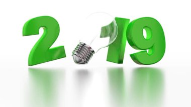 Beyaz arka plan üzerinde sonsuz dönüş tasarımında ampul 2019