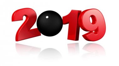 Beyaz arka plan üzerinde sonsuz dönüş tasarımında pala Pelote topu 2019 açılan menüsü
