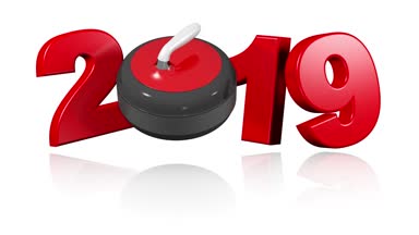 Beyaz arka plan üzerinde sonsuz dönüş tasarımında Curling taşı 2019 açılan menüsü