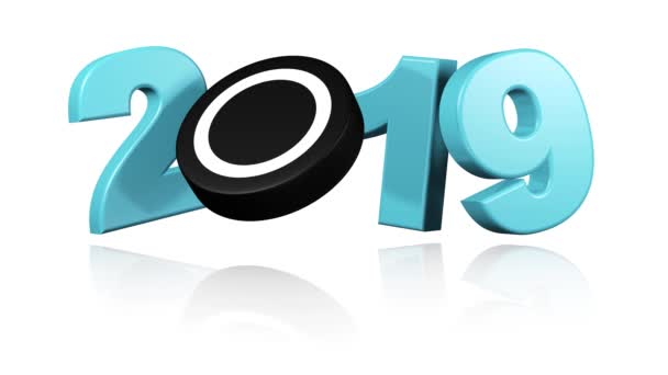 Hockey sur glace Puck 2019 Popup conception en rotation infinie sur un fond blanc 