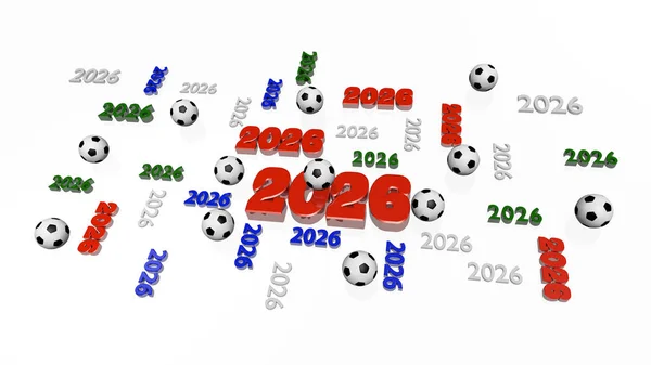 Несколько Футбольных 2026 Четырехцветные Рисунки Некоторыми Шариками Белом Фоне — стоковое фото