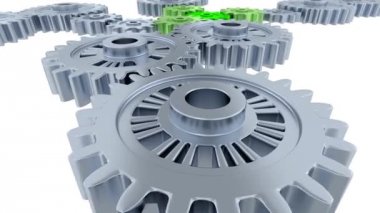 Yukarıda bazı gri dişli ve bir küçük yeşil dişli doğrusal Ride