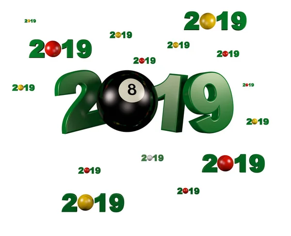 Many Billiard Ball 2019 Designs Many Balls White Background — Stock Photo, Image