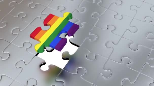 Obrót Wokół Jeden Wielki Puzzle Rainbow Kawałek Powyżej Wiele Innych — Wideo stockowe