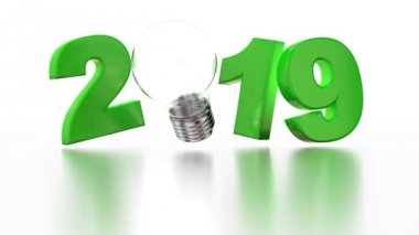 Beyaz arka plan üzerinde sonsuz dönüş tasarımında ampul 2019 açılan menüsü