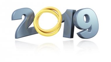 Beyaz arka plan üzerinde sonsuz dönüş tasarımında alyans 2019 açılan menüsü