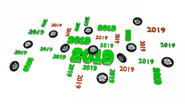 白の背景にいくつかの車輪を持ついくつかのモト ホイール 2019年デザイン — ストック写真