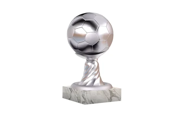 Fotboll Silver Trophy Med Marmor Bas Vit Bakgrund — Stockfoto