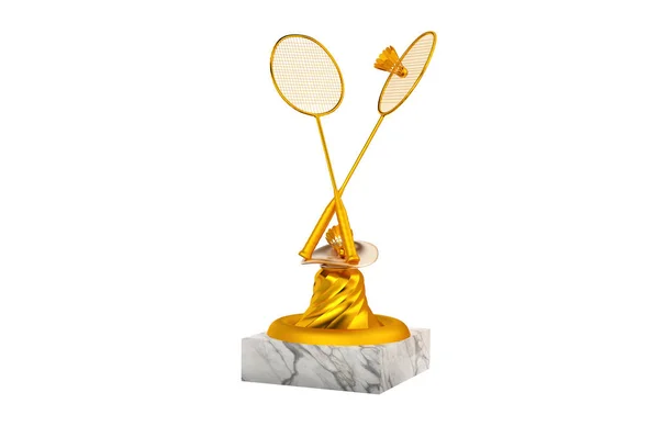 Badminton Gold Trophy Shufflecocks White Background — Stock Photo, Image