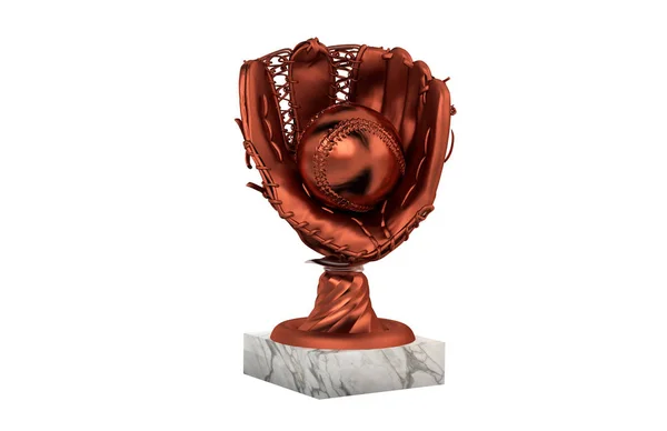 Baseball Bronze Trophy with Glove and Ball on a white background