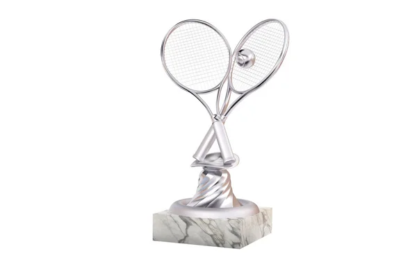 Tennis Silver Trophy Racket Ball White Background — Stock Photo, Image