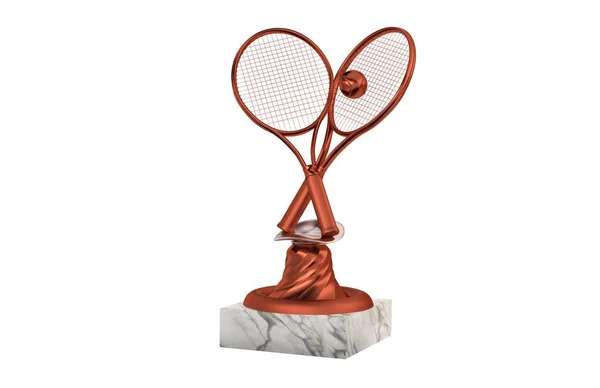 Tennis Bronze Trophy Racket Ball White Background — Stock Photo, Image