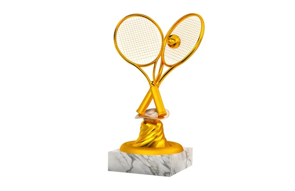 Tennis Gold Trophy Racket Ball White Background — Stock Photo, Image