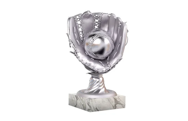 Honkbal Zilver Trophy Met Handschoen Bal Een Witte Achtergrond — Stockfoto
