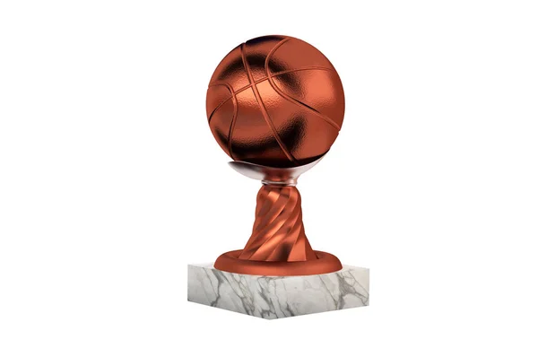 Basketbal Bronze Trophy Met Marmer Honk Een Witte Achtergrond — Stockfoto