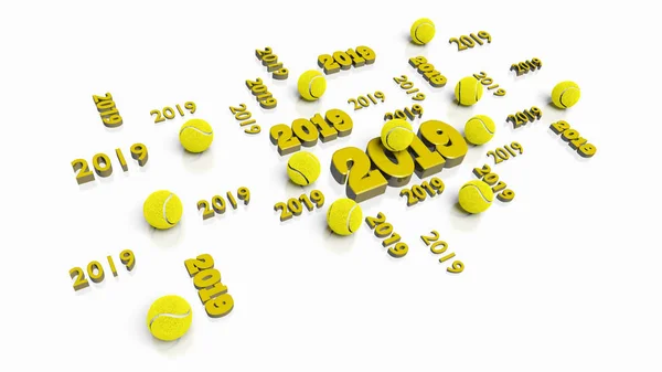 Veel Tennis 2019 Ontwerpen Met Meerdere Ballen Een Witte Achtergrond — Stockfoto