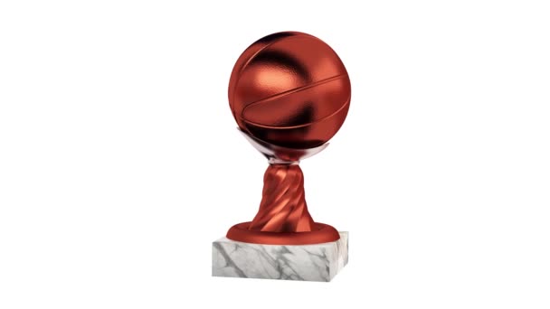 Basketball Bronze Trophy Marble Base Infinite Rotation White Background — Stock Video