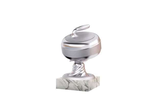 Curling Stone Silver Trophy with Marble Base on a white background