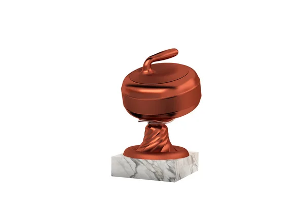 Curling Stone Bronze Trophy Med Marmor Bas Vit Bakgrund — Stockfoto