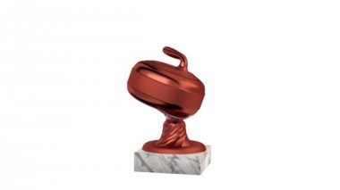 Beyaz bir arka plan üzerinde sonsuz dönüş mermer üsleri ile bronz kupa curling