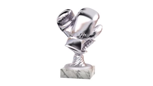 Boxing Silver Trophy Marble Bases Infinite Rotation White Background — Stock Video
