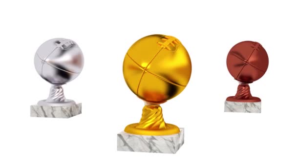 Trophées American Football Gold Silver Bronze Avec Bases Marbre Rotation — Video