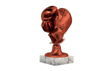 Beyaz bir arka plan üzerinde bronz kupa Mermer tabanı ile boks