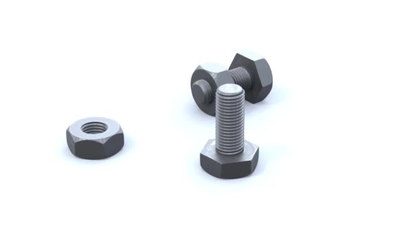 Infinite Rotation Two Bolts Nuts White Background — Stock Video