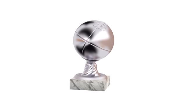 Amerikansk Fotboll Silver Trophy Med Marmor Baser Oändlig Rotation Vit — Stockvideo