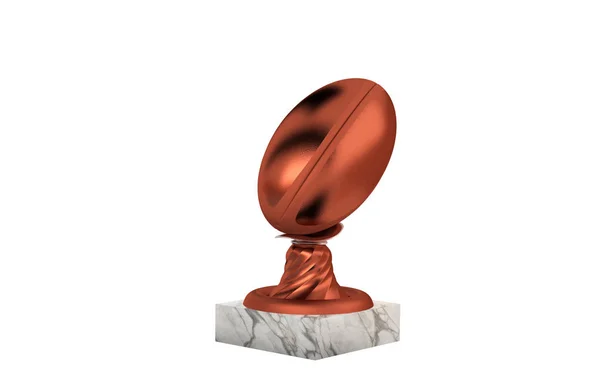 Trophée Bronze Rugby Avec Socle Marbre Sur Fond Blanc — Photo