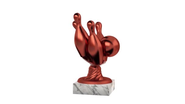 Bowling Bronze Trophy Marble Bases Infinite Rotation White Background — Stock Video