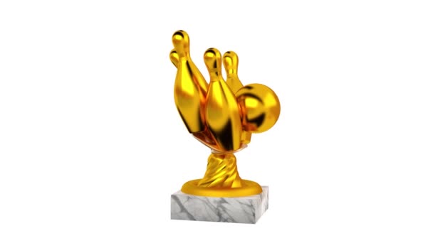 Trofeo Bowling Gold Con Bases Mármol Rotación Infinita Sobre Fondo — Vídeo de stock