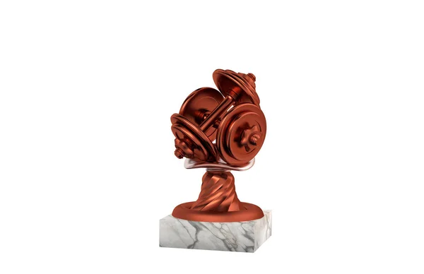 Hantel Bronze Trophy Med Marmor Bas Vit Bakgrund — Stockfoto
