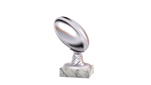 Rugby Silver Trophy Marble Bases Infinite Rotation White Background — Stock Video