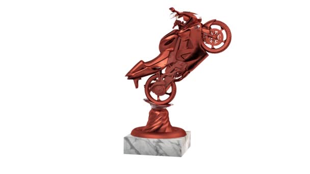 Sportowe Motocykl Bronze Trophy Marmuru Bazy Nieskończonej Rotacji Białym Tle — Wideo stockowe