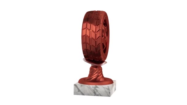 Sport Wheel Bronze Trophy Marble Bases Infinite Rotation White Background — Stock Video