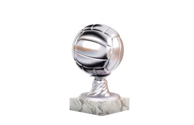 Voleybol gümüş kupa mermer kaide üzerinde beyaz bir arka plan ile