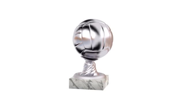 Volleybal Zilver Trophy Met Marmer Base Oneindige Rotatie Een Witte — Stockvideo