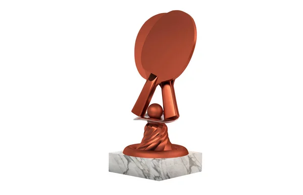Tafeltennis Bronze Trophy Met Marmer Base Een Witte Achtergrond — Stockfoto