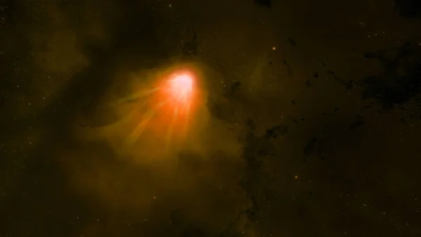 Ein Orangeroter Und Roter Komet Der Den Dunklen Raum Wie — Stockfoto