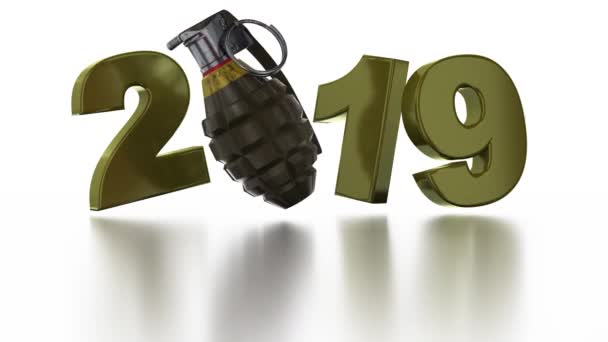 Военная Граната 2019 Года Бесконечном Вращении Белом Фоне — стоковое видео