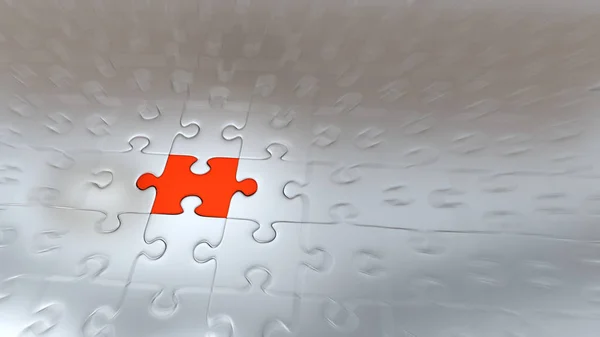 Nagyítás Egy Piros Puzzle Darab Belül Más Ezüst Darab — Stock Fotó