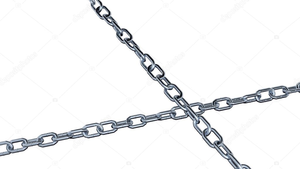 Two Metal Chains with dark links on a white background