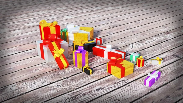 Einige Bunte Geschenke Mit Ein Paar Farbigen Und Glänzenden Bändern — Stockfoto